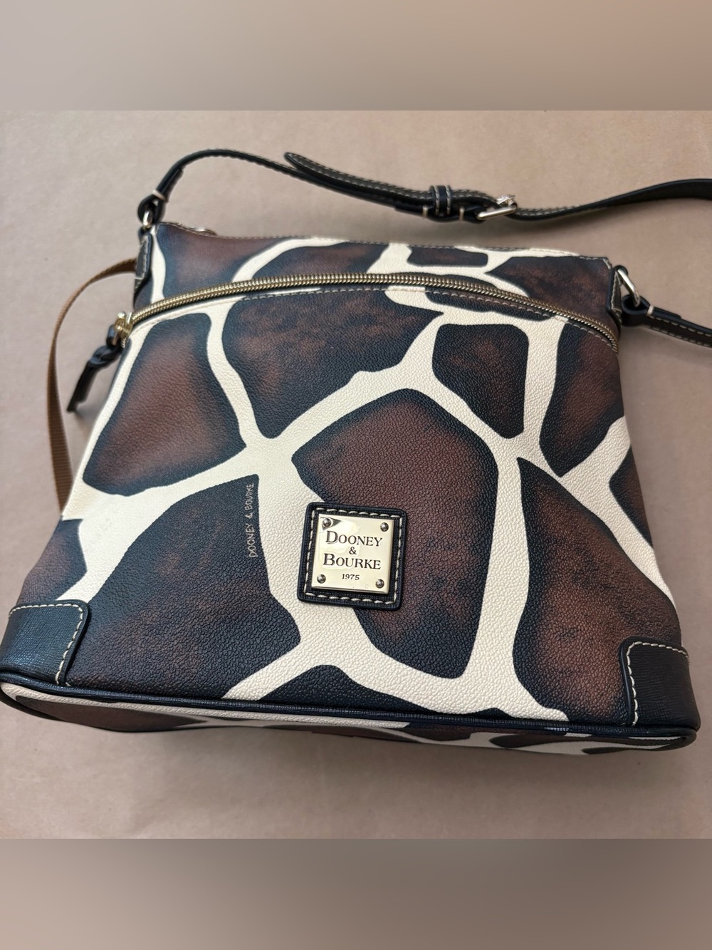 Dooney & Bourke Giraffe-Print Crossbody in Brown and Cream